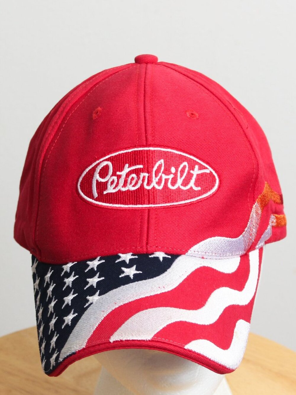 Peterbilt Motors Hat Mens OS Red American Flag USA Patriotic Brim